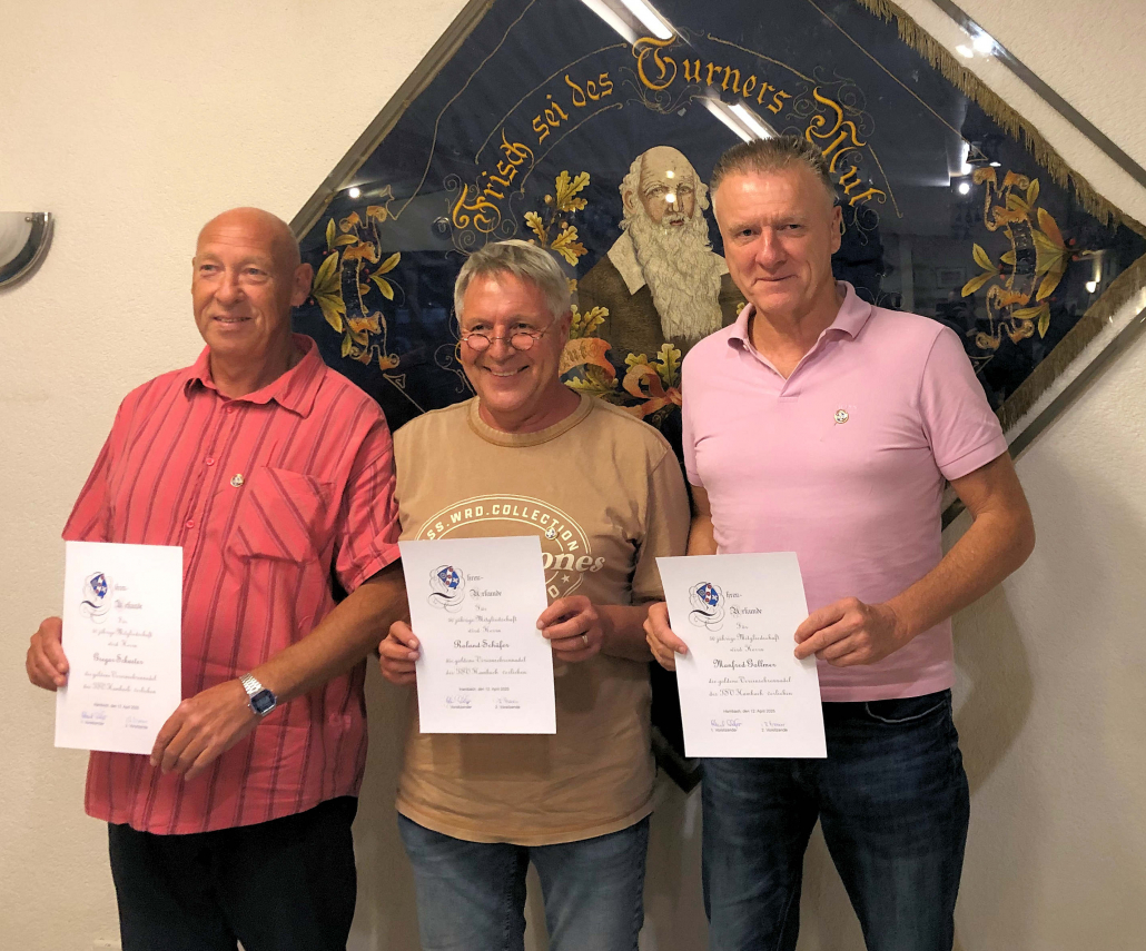 Für 50jährige Mitgliedschaft geehrt: Gregor Schuster, Roland Schäfer und Manfred Gollmer